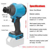 Запасы RU Перезаряжаемая машина для накачивания пыли, литиевый Электрический беспроводной накачиватель, очиститель пыли, вакуумный вентилятор, подходит для батареи Makita 18 в