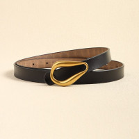 Роскошные Брендовые женские ремни, тонкий ремень из искусственной кожи с золотой пряжкой для платьев и брюк, повседневный черный женский дизайнерский пояс