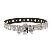 Ремень с металлической пряжкой в виде черепа женский, ковбойский пояс с блестками для джинсов и юбки, 28TF