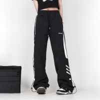 JEMstudio美式復古設計感小眾運動褲女ins潮牌條紋休閒情侶褲子潮