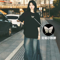 CHAO WASSUP美式復古立體蝴蝶設計感正肩短袖t恤女夏情侶寬鬆T恤