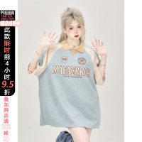 原創設計感小眾美式復古拼接撞色麂皮絨翻領polo領短袖T恤女寬鬆