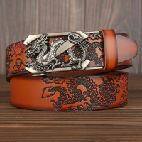 Мужские ремни из натуральной кожи, повседневные ремни с трещоткой, автоматическая пряжка, роскошные брендовые ремни с рисунком дракона для деловых мужчин, модный подарок