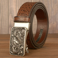 Мужские роскошные брендовые ремни с автоматической пряжкой и рисунком дракона, ремни из натуральной кожи для мужчин, модные высококачественные мужские ремешки из воловьей кожи