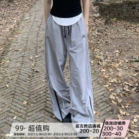 橘子樹在哪兒美式復古運動褲女春秋寬鬆抽繩設計感高街闊腿拖地褲