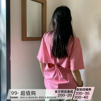 橘子樹在哪兒韓系字母後面鏤空短袖T恤女夏季設計感寬鬆半袖T恤