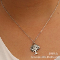 女人玫瑰金银色调CZ生命之树吊坠项链 复古潮流项饰首饰