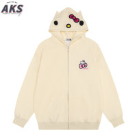 AKS 原創可愛卡通Hello開衫拉鍊連帽運動衫女秋外套寬鬆慵懶風學生