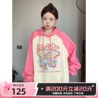 KK Pink原創多巴胺美式甜酷小狗印花連帽運動衫寬鬆情侶插肩袖外套
