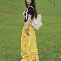 Amoeba小眾美式辣妹多口袋工裝褲寬鬆直筒闊腿休閒百搭日系長褲夏