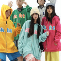 Amoeba美式復古彩色多巴胺連帽運動衫拉鍊開衫男女秋季基礎寬鬆外套