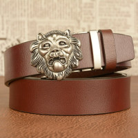 Модные мужские ремни из натуральной кожи с рисунком льва, металлические автоматические пряжки, ремни из воловьей кожи для мужчин, пояс, мужской ремешок, высокое качество