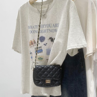 簡約學院風卡通印花T恤女夏季2023新款復古寬鬆灰色短袖純棉上衣