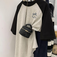 夏季顯瘦插肩袖T恤女大尺碼港風胖mm高級感潮牌ins純棉百搭短袖上衣