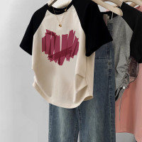 韓系學院風短款T恤女chic復古ins潮修身撞色插肩袖遮肉短袖上衣夏