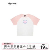 high rain 夏季新品愛心短款插肩袖女小清新T恤露臍修身拼接短袖
