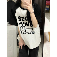 夏季顯瘦插肩袖T恤大尺碼女裝胖mm高級感遮肚短袖ins純棉百搭上衣服