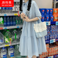 學院風日系洋裝少女夏裝2023新款初中高中學生休閒娃娃領長裙子