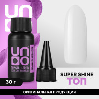 UNO Топ для гель лака "Super Shine" финиш глянцевый без липкого слоя, верхнее завершающее покрытие для ногтей, закрепитель для маникюра и педикюра, без желтизны прозрачный, 30 г