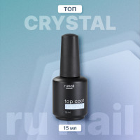 ruNail Crystal Топ для гель лака без липкого слоя, для ногтей, для маникюра, закрепитель, финиш глянцевый, 15 мл
