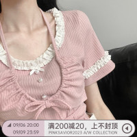 pinksavior【莉婭之詩】花邊短袖上衣+不規則水母芭蕾半裙