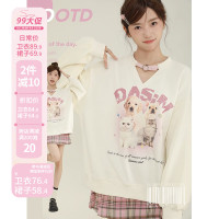 大sim小sim甜美卡通印花長袖厚棉T女春秋款新款設計感小眾寬鬆上衣