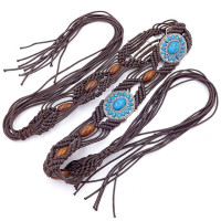 Женский плетеный пояс с кисточками, широкий пояс в стиле бохо