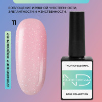 Цветная база (2 в 1) TNL Nude dream base №11 - клюквенное мороженое ( светло розовый молочный ) камуфлирующая основа для ногтей с блестками, 10 мл.