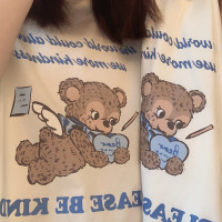 寬鬆正肩 簡約字母 復古昭和動物 白色 米色 圓領 短袖T恤 U