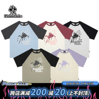 樑拌泡菜 PC蜘蛛幽靈印花情侶插肩袖短袖T恤女寬鬆多巴胺女孩穿搭