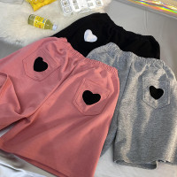 蜜桃粉愛心）短褲女夏季五分褲子高腰顯瘦寬鬆運動五分褲潮ins透氣