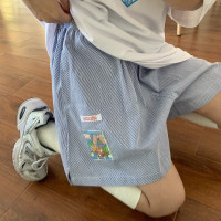 褲子女夏季薄款日系條紋直筒休閒褲寬鬆高腰顯瘦闊腿褲運動短褲潮