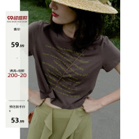 你好卡農 原創字母印花寬鬆圓領T恤短袖2023夏季短款休閒正肩上衣