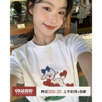 你好卡農 原創卡通小羊印花短袖T恤女2023新款短款修身正肩T恤夏