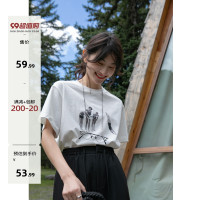 你好卡農 原創人物印花純棉T恤女2023夏季新薄款寬鬆圓領短袖上衣