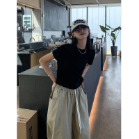 SIXI四喜家春夏 雙面布彈力純色短款合身T恤女顯瘦內搭正肩上衣