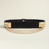 Ремень из искусственной кожи Женский, Модный Роскошный дизайнерский пояс в стиле ретро, с серебряной резьбой, с вырезами и цепочкой, элегантный круглый металлический пояс