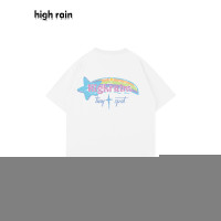 很潤工作室 夏季彩虹流星短袖男女白色清新T恤百搭休閒情侶上衣