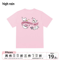 很潤工作室 潮牌夏季卡通貓咪印花短袖T恤男女甜美寬鬆情侶T恤