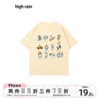 很潤工作室 夏季騎馬的小人落肩短袖男女設計感休閒T恤情侶上衣