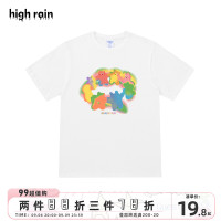 HIGH RAIN夏季新款彩虹熊短袖男女純棉寬鬆T恤設計感情侶上衣