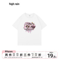 很潤工作室 2023卡通動漫落肩短袖男女白色T恤學院風百搭情侶上衣