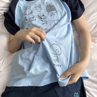 空氣列車 地球人類圖鑑插肩袖撞色設計T恤 寬鬆純棉原創設計夏裝