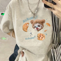 純棉正肩灰色短袖T恤女2023新款夏季設計感小眾美式寬鬆半袖上衣