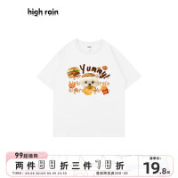 high rain 可愛貪吃狗狗休閒短袖男女白色T恤卡通可愛情侶上衣夏