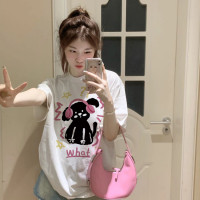 正肩短袖白色t恤女夏季設計感小眾半袖小個子小清新洋派減齡上衣