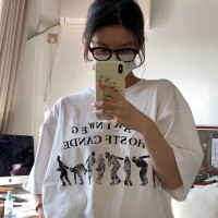 美式復古正肩重磅純棉短袖t恤女2023新款寬鬆oversize中長版上衣