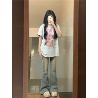 100%純棉美式小個子卡通短袖T恤女夏季寬鬆慵懶港味復古chic上衣