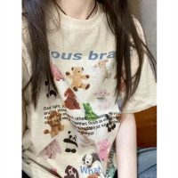 美式純棉短袖t恤女夏季潮牌設計感小眾oversize港味chic半袖上衣