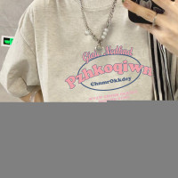 純棉正肩短袖t恤女2023新款夏季灰色設計感小眾美式寬鬆半袖上衣